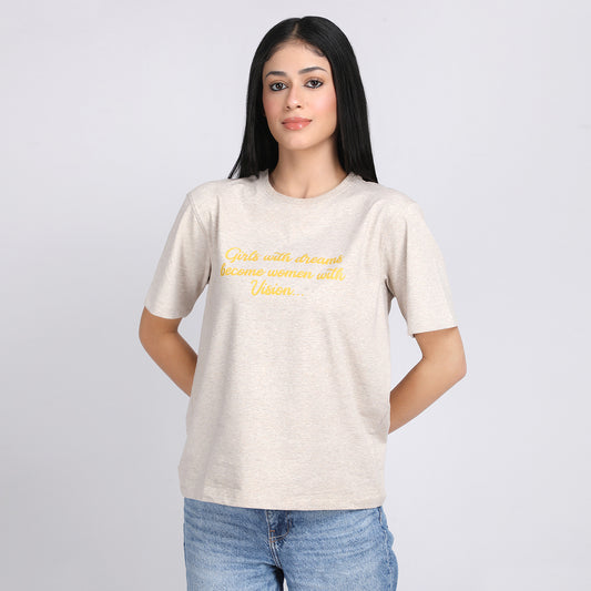 Newfab Women Typography Printed Round Neck Cotton Boxy T-Shirt