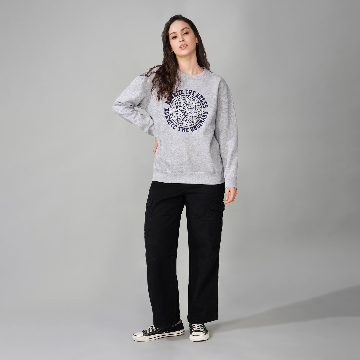 Front Embroidered Grey Sweatshirt