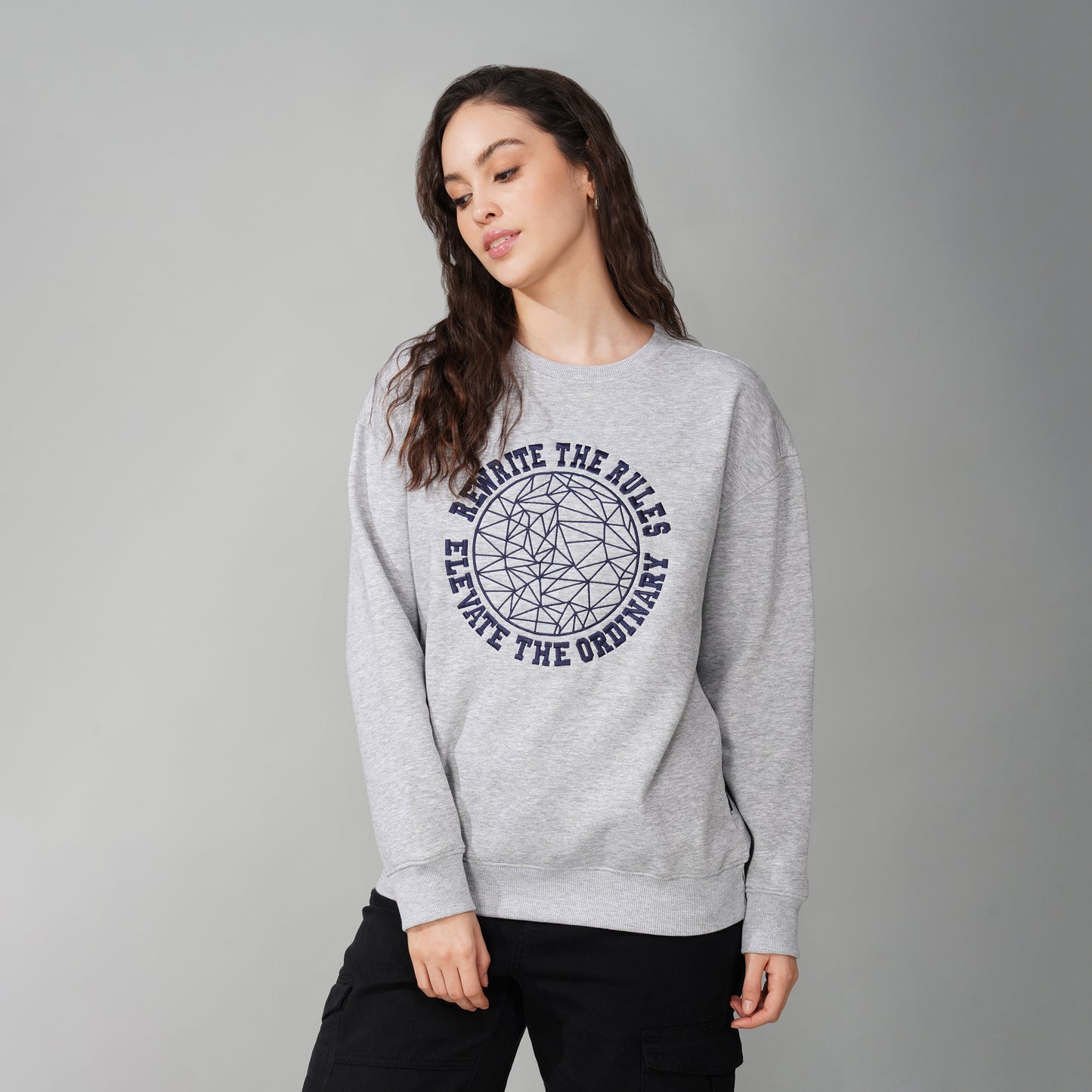 Front Embroidered Grey Sweatshirt