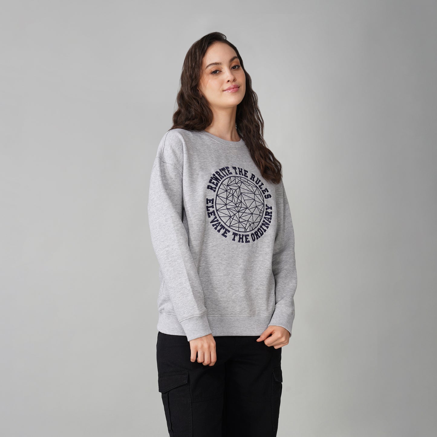 Front Embroidered Grey Sweatshirt