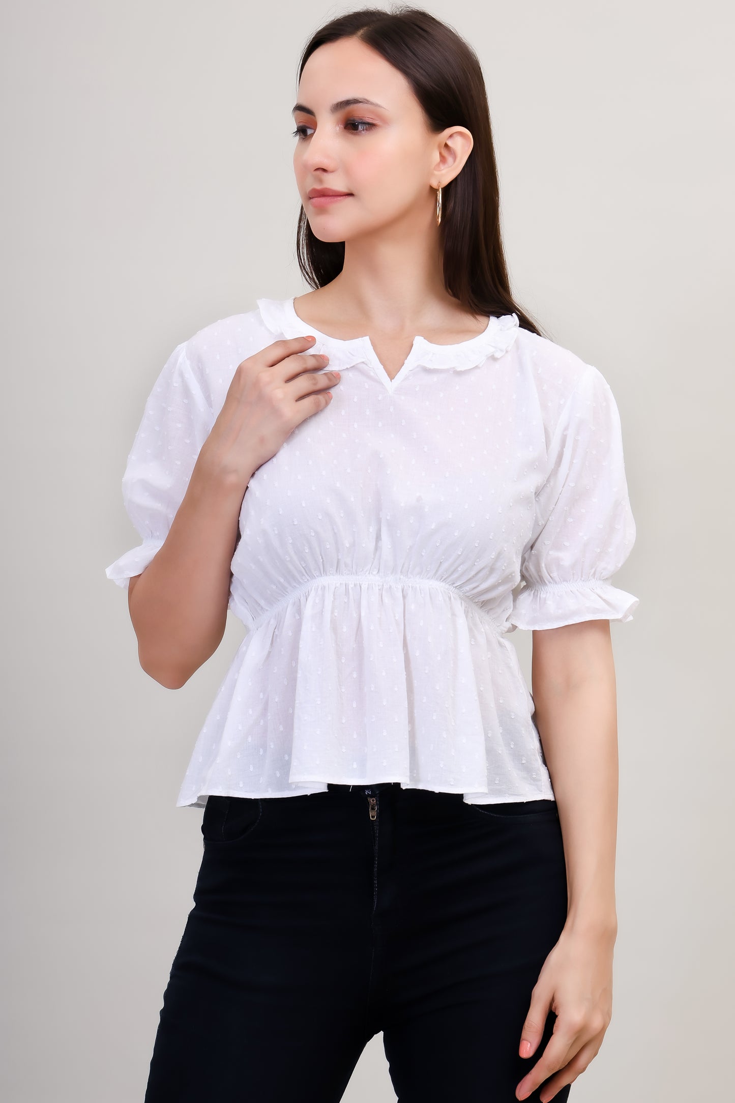 White Puff Sleeves Regular Top