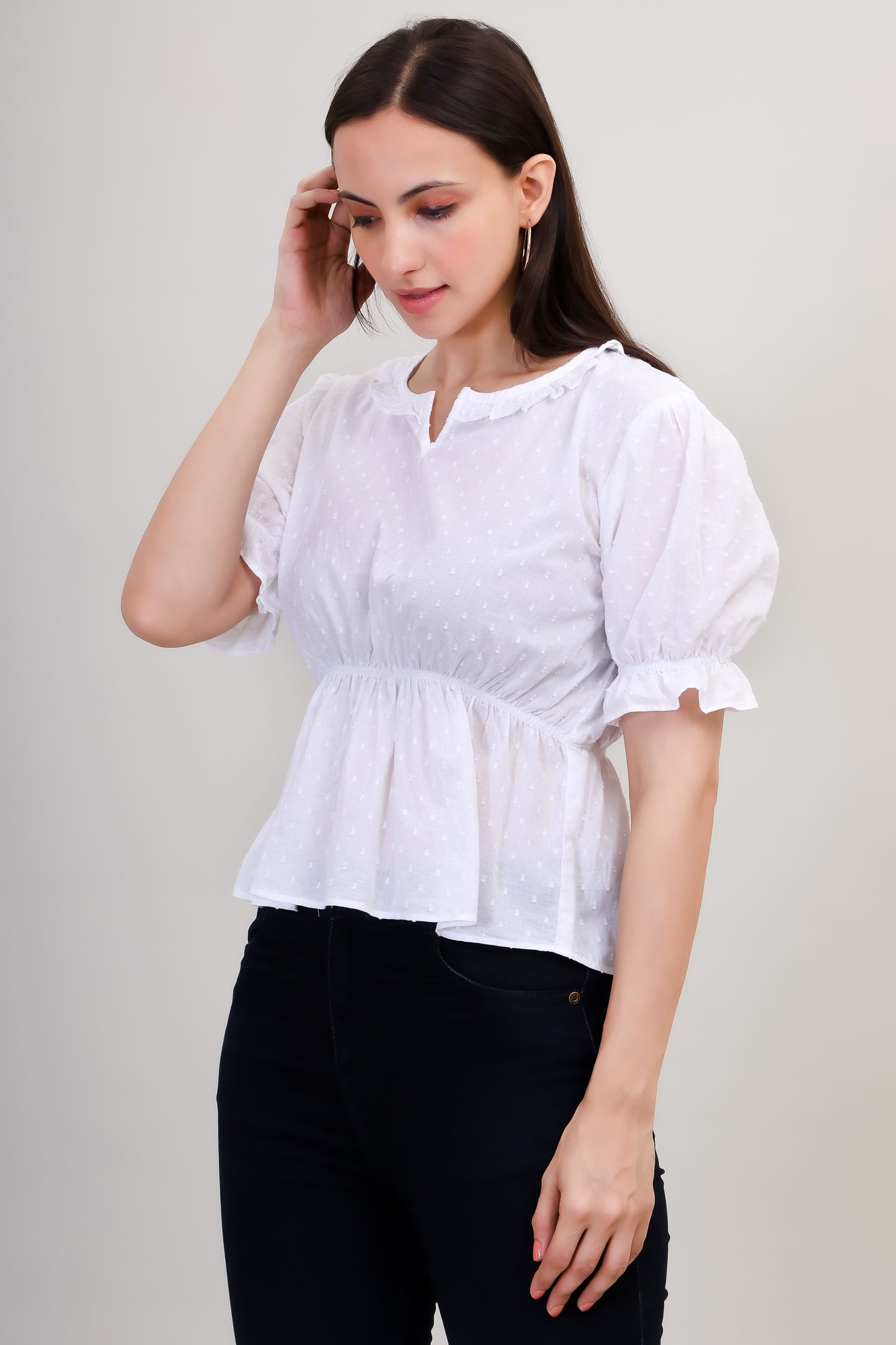 White Puff Sleeves Regular Top