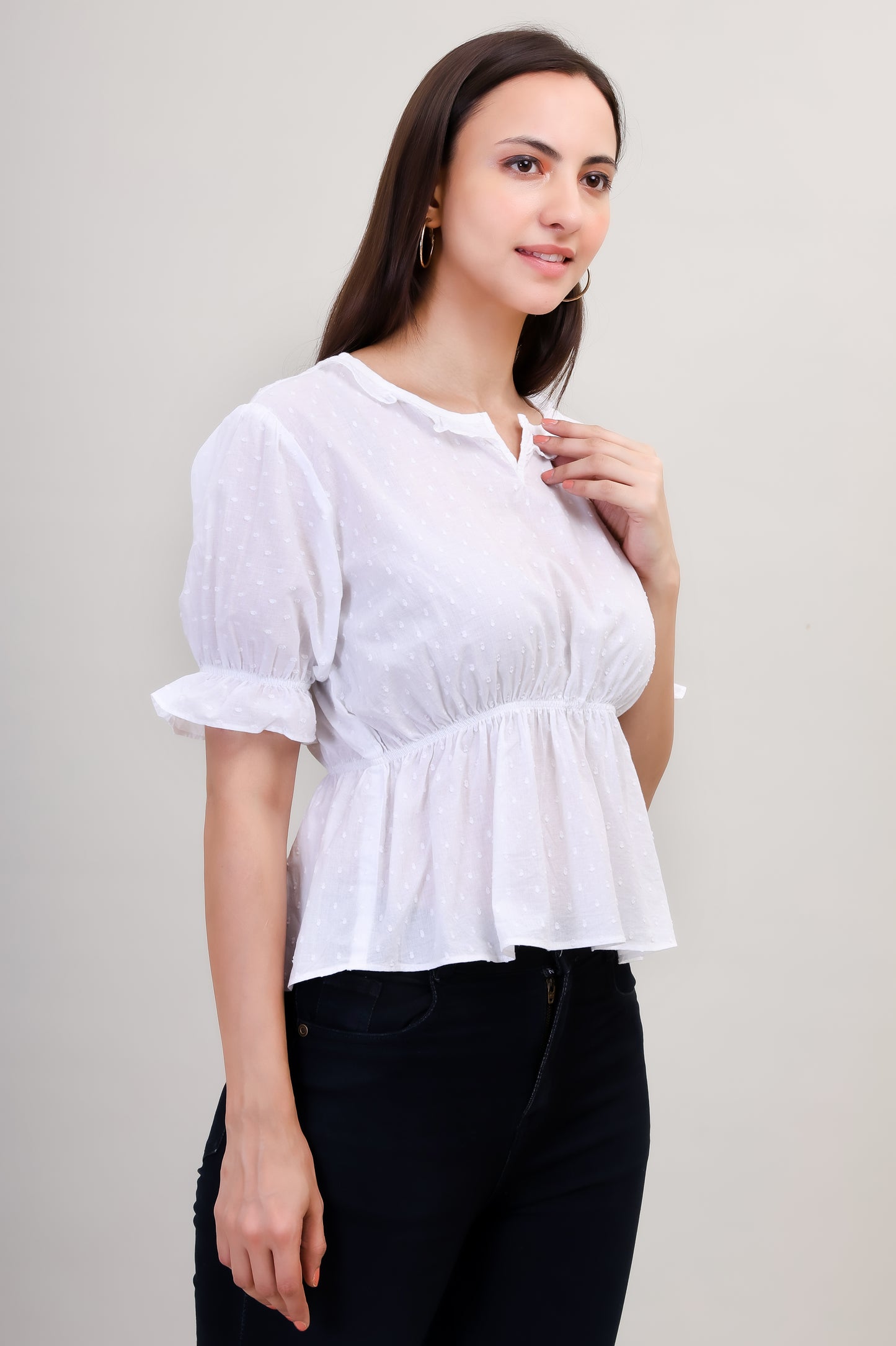 White Puff Sleeves Regular Top