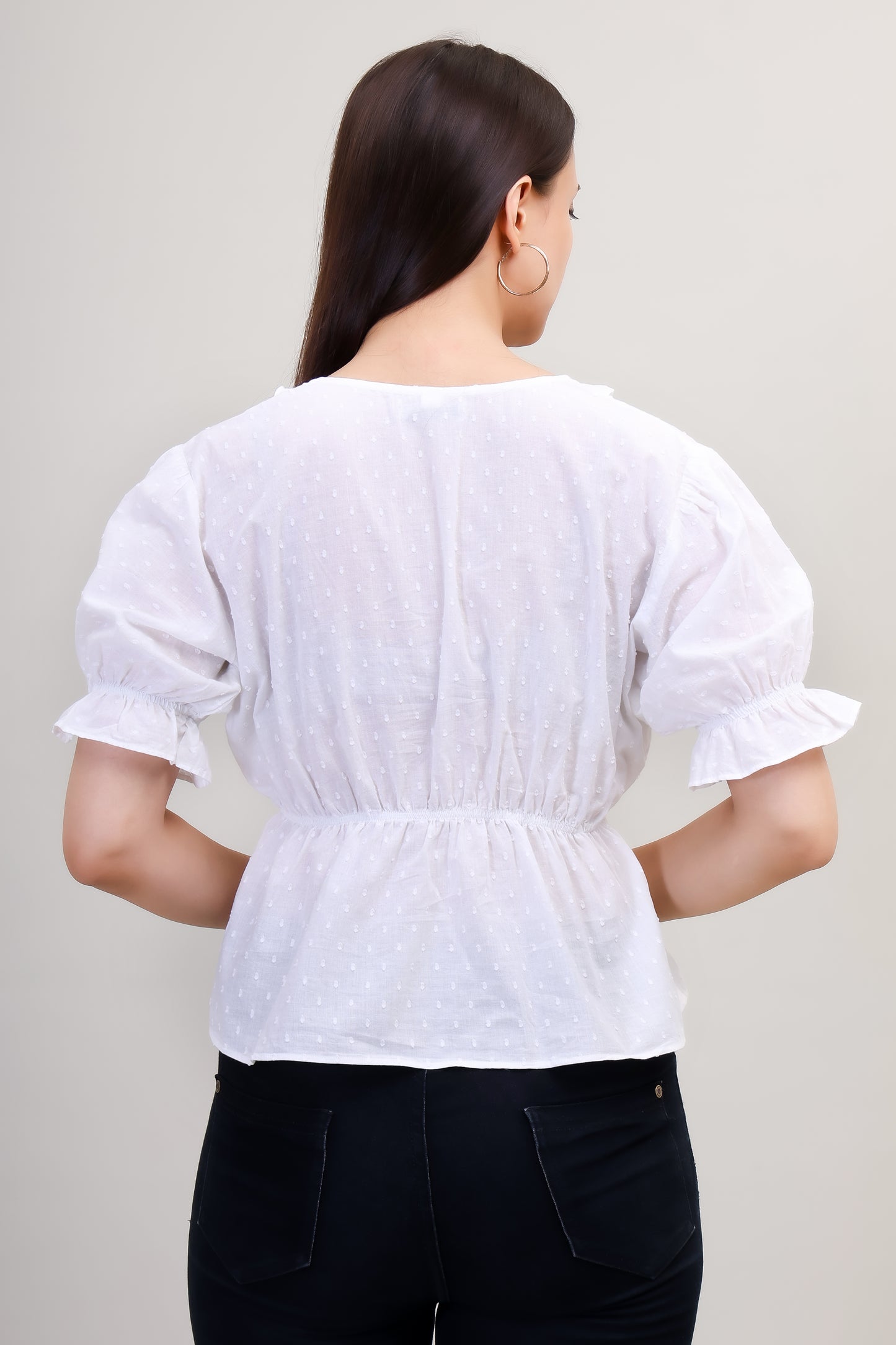 White Puff Sleeves Regular Top