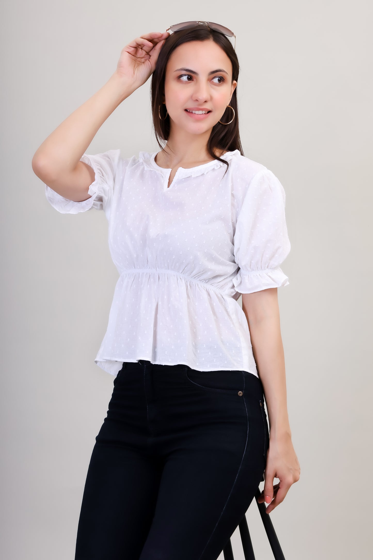 White Puff Sleeves Regular Top